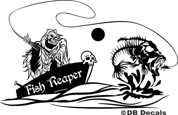 Grim Reaper Fish Fishing Lure Boat Skeleton Window Graphic Vinyl Decal Sticker
