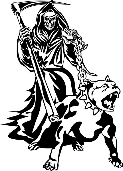 Grim Reaper Dog Chain Scythe Creature Monster Window Laptop Vinyl Decal Sticker