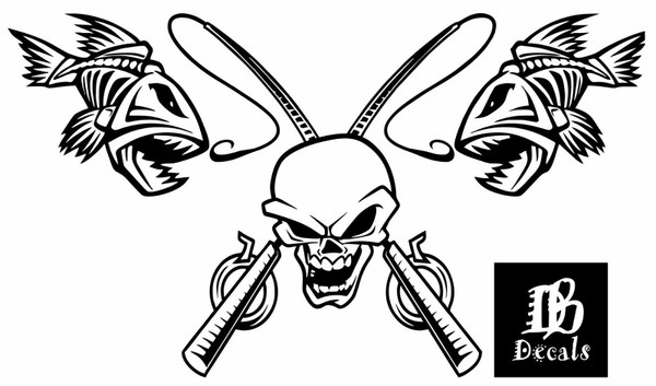 Fishing Fish Skull Skeleton Rod Reel Boat Car Truck Window Vinyl Decal Sticker