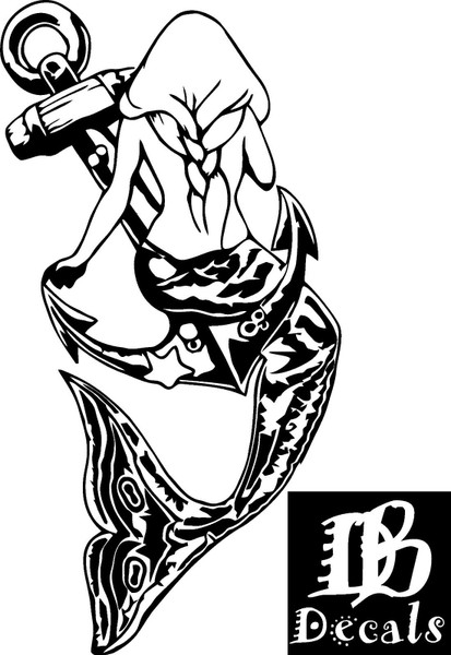 Sexy Mermaid Girl Lady Anchor Braids Car Boat Truck Window Vinyl Decal Sticker