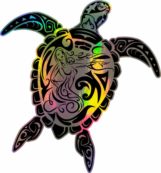 Tribal Mermaid Turtle Ocean Girl Holographic Car Window Vinyl Decal Sticker