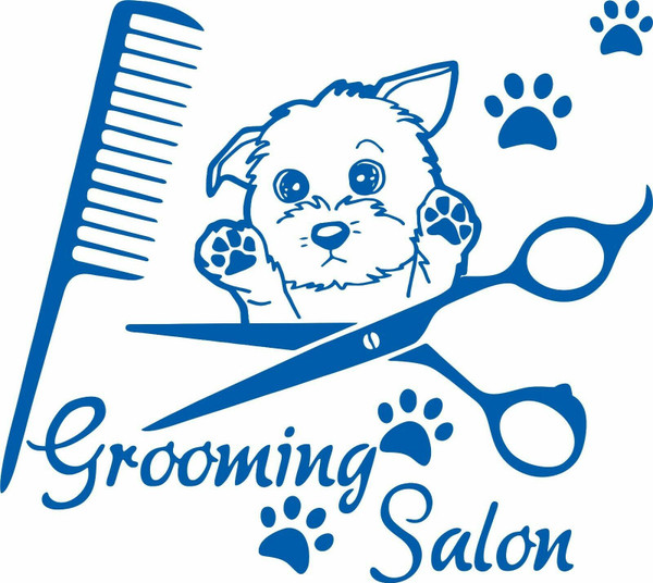 Dog Grooming Pet Salon Shop Spa Car Truck Window Laptop Vinyl Decal Sticker Blue