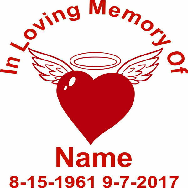Custom In Loving Memory of Heart Halo Wings Car Truck Window Vinyl Decal Sticker Red