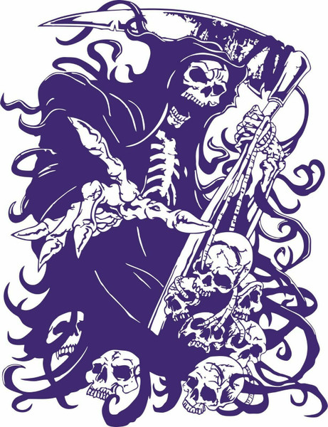 Grim Reaper Skull Skulls Scythe Blade Car Truck Hood Window Vinyl Decal Sticker Blue
