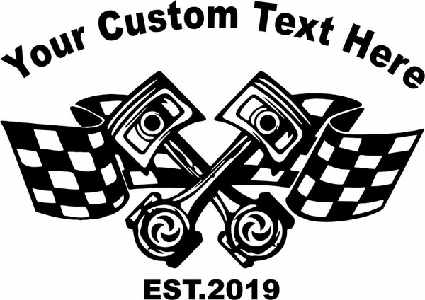 Custom Name Sign Text Car Club Piston Flag Car Truck Window Vinyl Decal Sticker Black