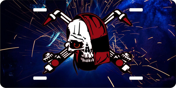 Skull Welder Welding Mask Torch License Plate Car Truck Tag