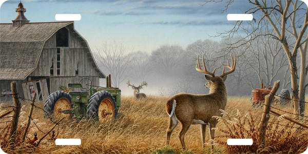 Deer Buck Barn Tractor Farm Hunting Hunter Field License Plate Car Truck Tag