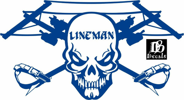 Lineman Skull Electrician Climbing Hooks Car Truck Window Vinyl Decal Sticker Blue