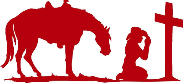 Cowgirl Praying Cross Christian Horse Truck Window Graphic Vinyl Decal Sticker Red