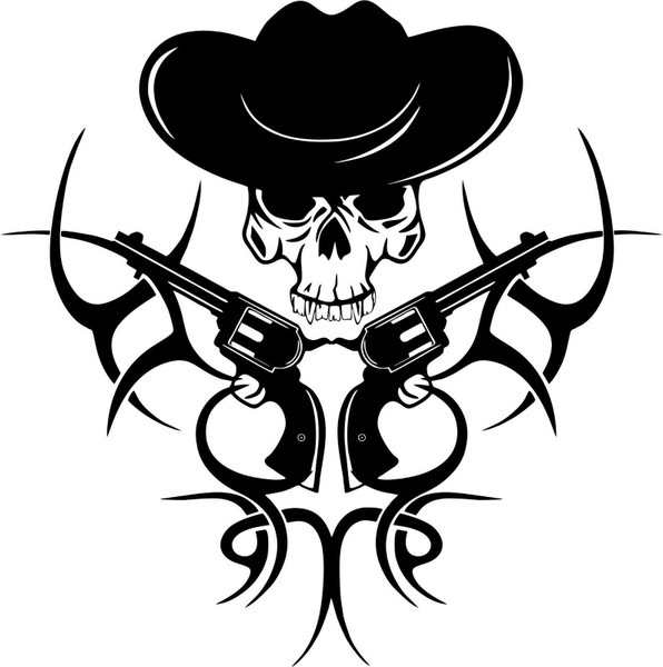 Tribal Cowboy Skull Gun Western Rodeo Car Truck Window Vinyl Decal Sticker Black