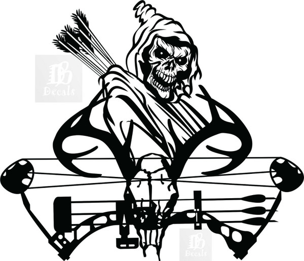 Grim Reaper Hunter Bow Hunting Deer Skull Car Truck Window Vinyl Decal Sticker Black Grim Reaper Hunter Bow Hunting Deer Skull Car Truck Window Vinyl Decal Sticker Black