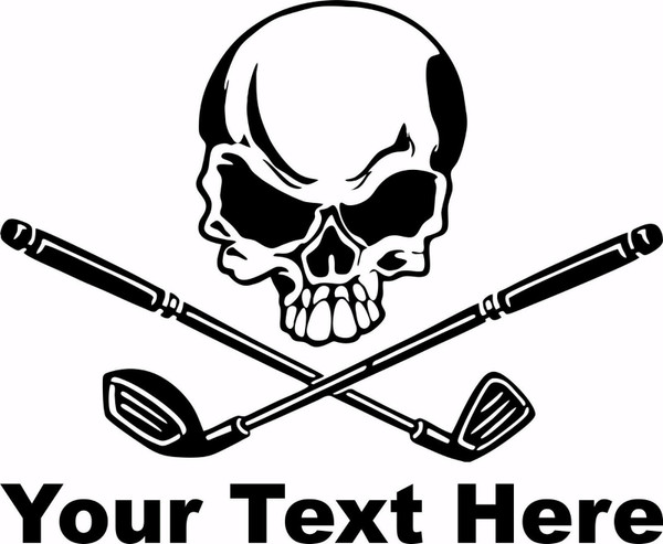 Skull Golf Clubs Crossbones Sports Custom Text Car Window Vinyl Decal Sticker Black