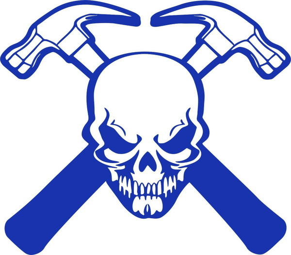 Carpenter Skull Construction Hammer Builder Car Truck Window Vinyl Decal Sticker Blue