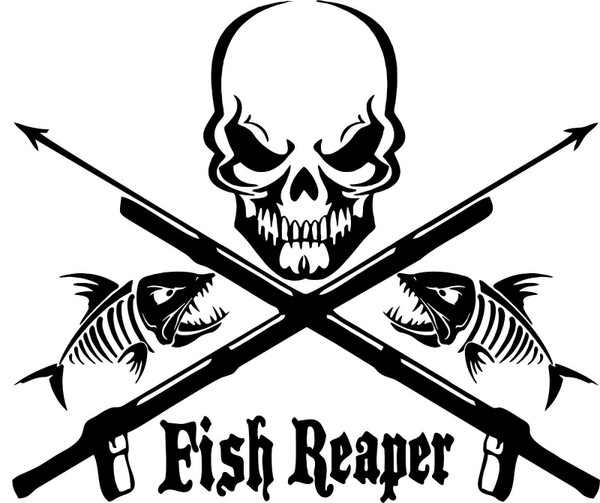 Fish Fishing Skull Skeleton Speargun Car Boat Truck Window Vinyl Decal Sticker Black