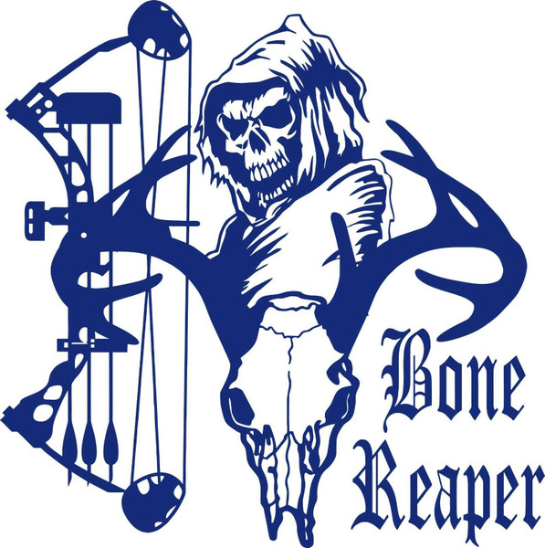 Bone Grim Reaper Bow Hunter Deer Skull Car Truck Window Vinyl Decal Sticker Blue