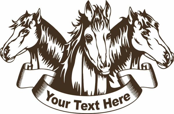 Horse Heads Custom Text Name Rodeo Western Car Truck Window Vinyl Decal Sticker Gray