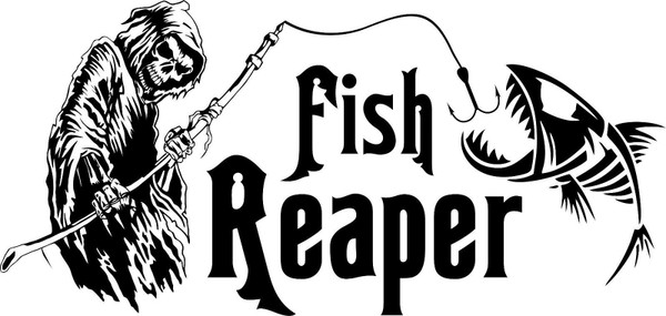Grim Reaper Skeleton Fish Fishing Rod Car Boat Truck Window Vinyl Decal Sticker Black