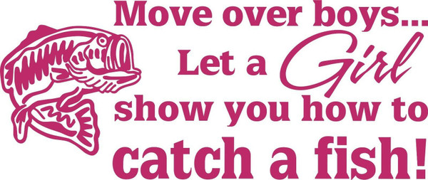 Move Over Boys Girl Catch Fish Fishing Hunting Truck Window Vinyl Decal Sticker Red