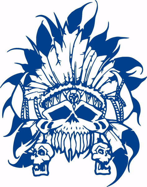 Native Indian Skull Skeleton Headdress Car Truck Window Vinyl Decal Sticker Blue