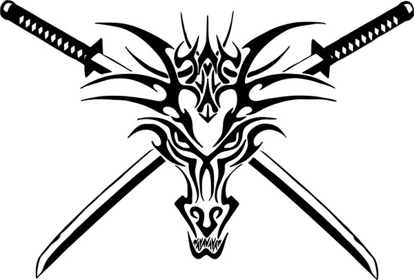 Tribal Dragon Head Sword Creature Car Truck Window Laptop Vinyl Decal Sticker Black