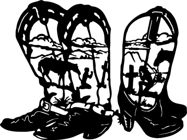 Cowboy Cowgirl Praying Boots Cross Car Truck Window Laptop Vinyl Decal Sticker Black
