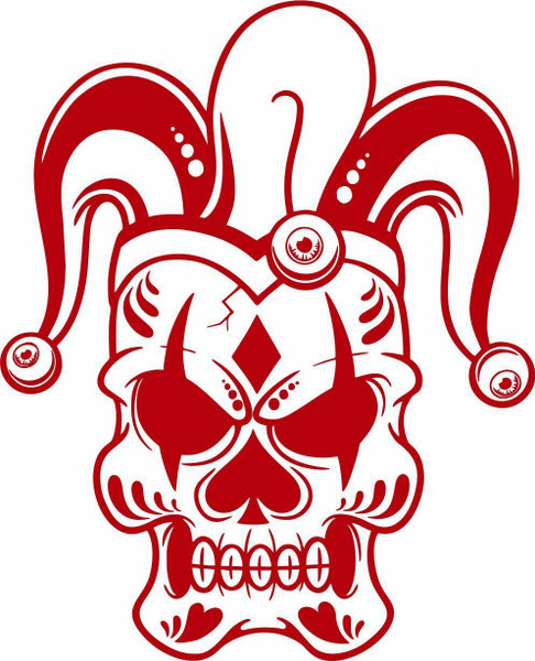 Jester Skull Clown Joker Laptop Vinyl Decal Sticker Red