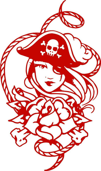 Pirate Girl Skull Cross Bones Flower Car Boat Truck Window Vinyl Decal Sticker Red