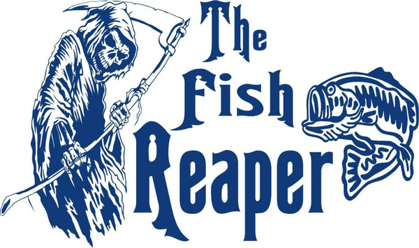 Bass Fish Grim Reaper Fishing Boat Car Truck Window Vinyl Graphics Decal Sticker Blue