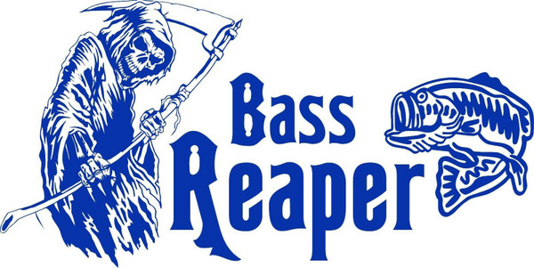 Bass Grim Reaper Fish Fishing Car Truck Window Vinyl Decal Sticker Blue