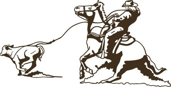 Calf Cowboy Roping Horse Rodeo Lasso Car Truck Window Vinyl Decal Sticker Gray