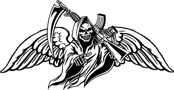 Grim Reaper Gun Scythe Wings Skull Monster Car Truck Window Vinyl Decal Sticker Black and White