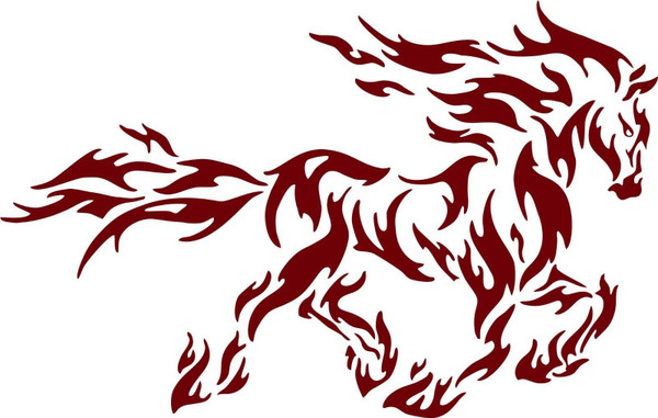 Tribal Flame Horse Rodeo Cowboy Cowgirl Tattoo Window Laptop Vinyl Decal Sticker Red