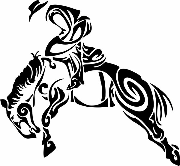 Cowboy Tribal Bronco Horse Rodeo Western Truck Window Vinyl Decal Sticker Black