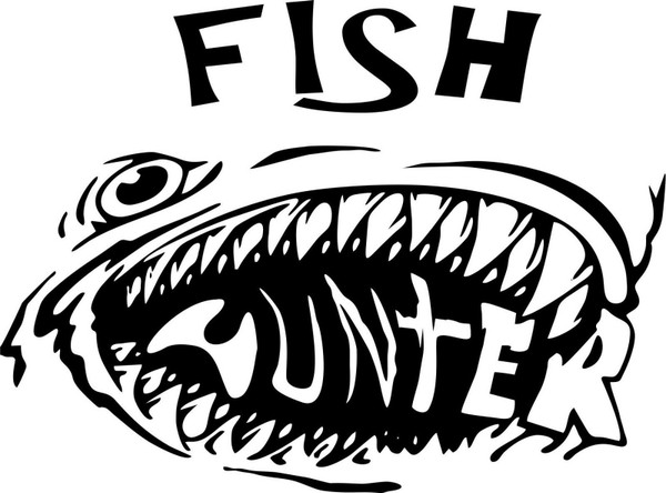 Fish Hunter Fishing Monster Car Truck Window Laptop Vinyl Decal Sticker Black