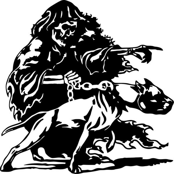 Grim Reaper Pitbull Dog Chain Skull Car Truck Window Vinyl Decal Sticker Black and white