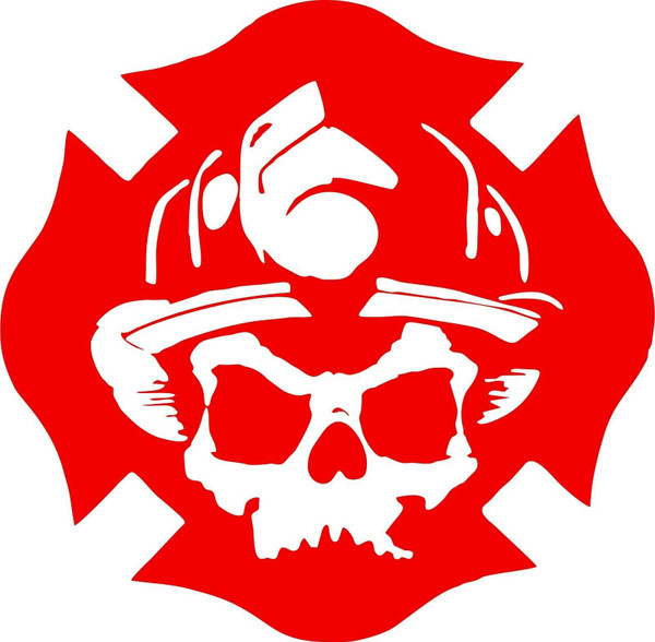 Fireman Maltese Cross Firefighter Skull Car Truck Window Vinyl Decal Sticker Red