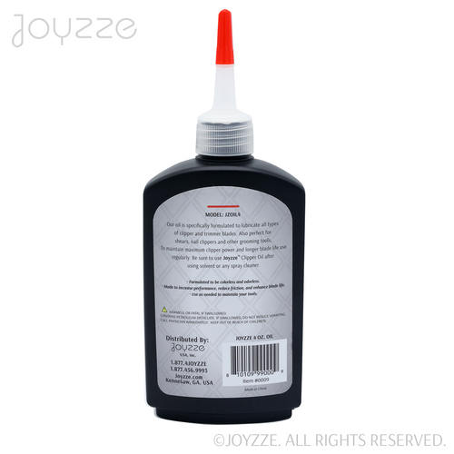 Joyzze™ Clipper and Blade oil - 4 oz bottle (backside) Joyzze™ Clipper and Blade oil - 4 oz bottle (backside)