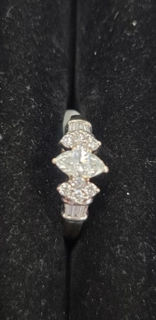 14kt white gold ring with marquise cut diamonds