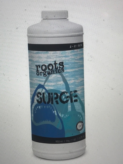 Roots Organics Surge plant nutrient and microbe stimulant is designed from the finest sustainably-harvested and enzymatically processed marine protein materials. The addition of natural sugar, kelp and humic acid to a powerful fish base creates a potent fusion of natural compounds to enhance the distinctive qualities and flavor of your harvest. Faster growth and greater yields for lush plants rich with essential oils - all these benefits from one powerful product.