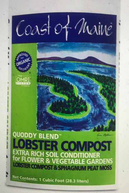 Quoddy Blend™ Lobster Compost

Quoddy Blend™ Organic Lobster Compost is hand-crafted to offer you what we believe is THE BEST composted soil for maintaining gardens, beds, and borders. It’s also a great base for over-seeding and repairing lawns. It is a naturally lightweight, dark, rich soil made from lobster and crab shells, composted manure, sphagnum peat moss, and lime. The lobster we use comes from the cold, dark waters of the Downeast coast of Maine and the Bay of Fundy. Lobster shells are a rich source of calcium and chitin, and make an exceptional addition to this all-purpose soil amendment.

Made with: Lobster and crab shells, composted cow manure, sphagnum peat moss, and composted bark
  

    OMRI Listed for Organic Use
    All-purpose soil amendment improves and revitalizes soil
    Assists in plant vigor and disease resistance 
    Rich in calcium and chitin
    Ideal for conditioning all garden beds
    Great for vegetables, flowers & lawns
    No Bio-Solids, municipal or home waste