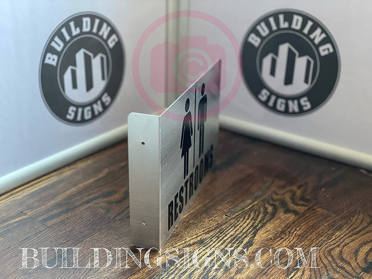 Restroom Projection Sign- Restroom 3D Sign (Silver- Brush Aluminium ...
