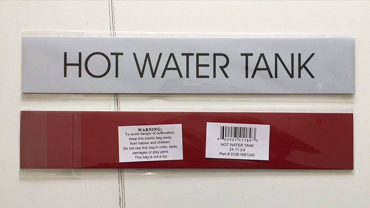 HOT WATER TANK SIGN (WHITE)