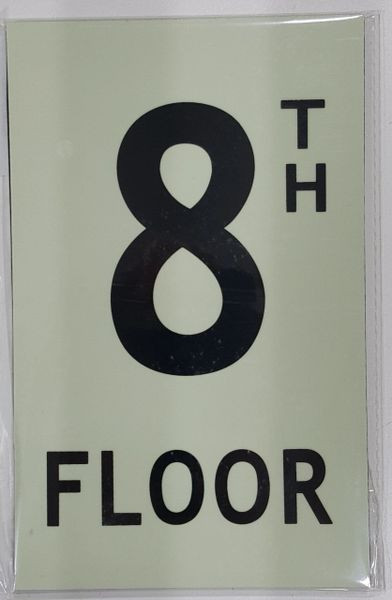 FLOOR NUMBER SIGN - 8TH FLOOR SIGN - PHOTOLUMINESCENT GLOW IN THE DARK ...