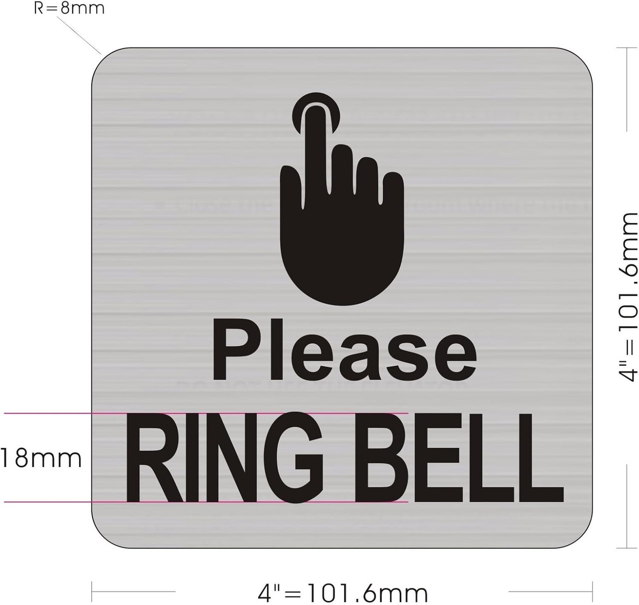 PLEASE RING BELL SIGN (BRUSH SILVER, SIZE 4X4, ALUMINUM WITH DOUBLE ...