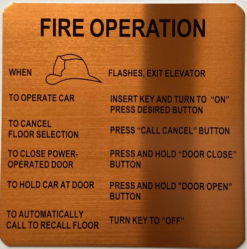 ELEAVTOR FIRE OPERATION SIGN