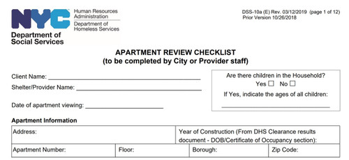 Free Apartment Review Checklist from NYC Department of Social Services