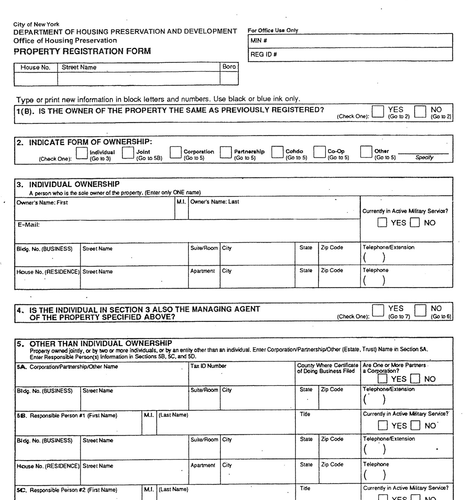 HPD Property Registration form BY MAIL