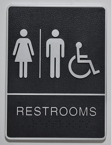ACCESSIBLE Restrooms Sign- BLACK-Sign Braille Sign with Raised Tactile Graphics and Letters