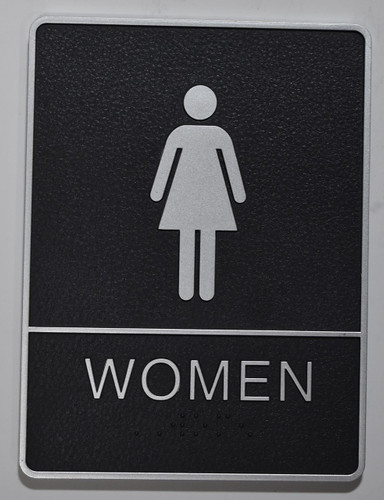 WOMEN Restroom Sign- BLACK- Braille Sign with Raised Tactile Graphics and Letters