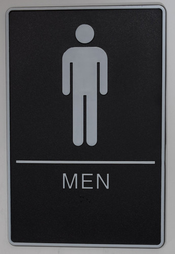 MEN Restroom Sign- BLACK- Braille Sign with Raised Tactile Graphics and Letters